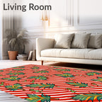 Bold Green Leaf Red Stripe Rug