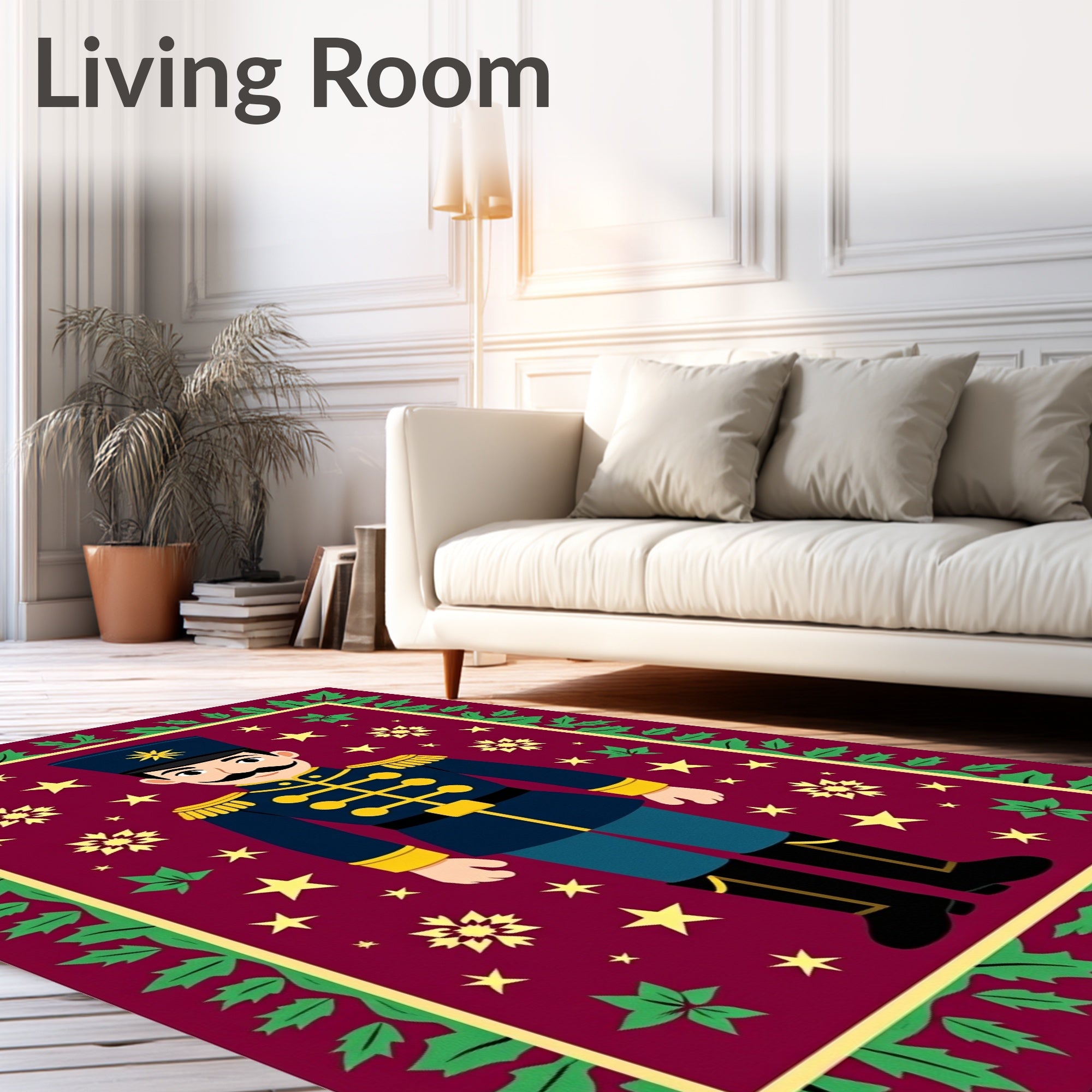 Festive Crimson Nutcracker Starry Night Rug