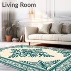 Teal Floral Medallion Border Rug