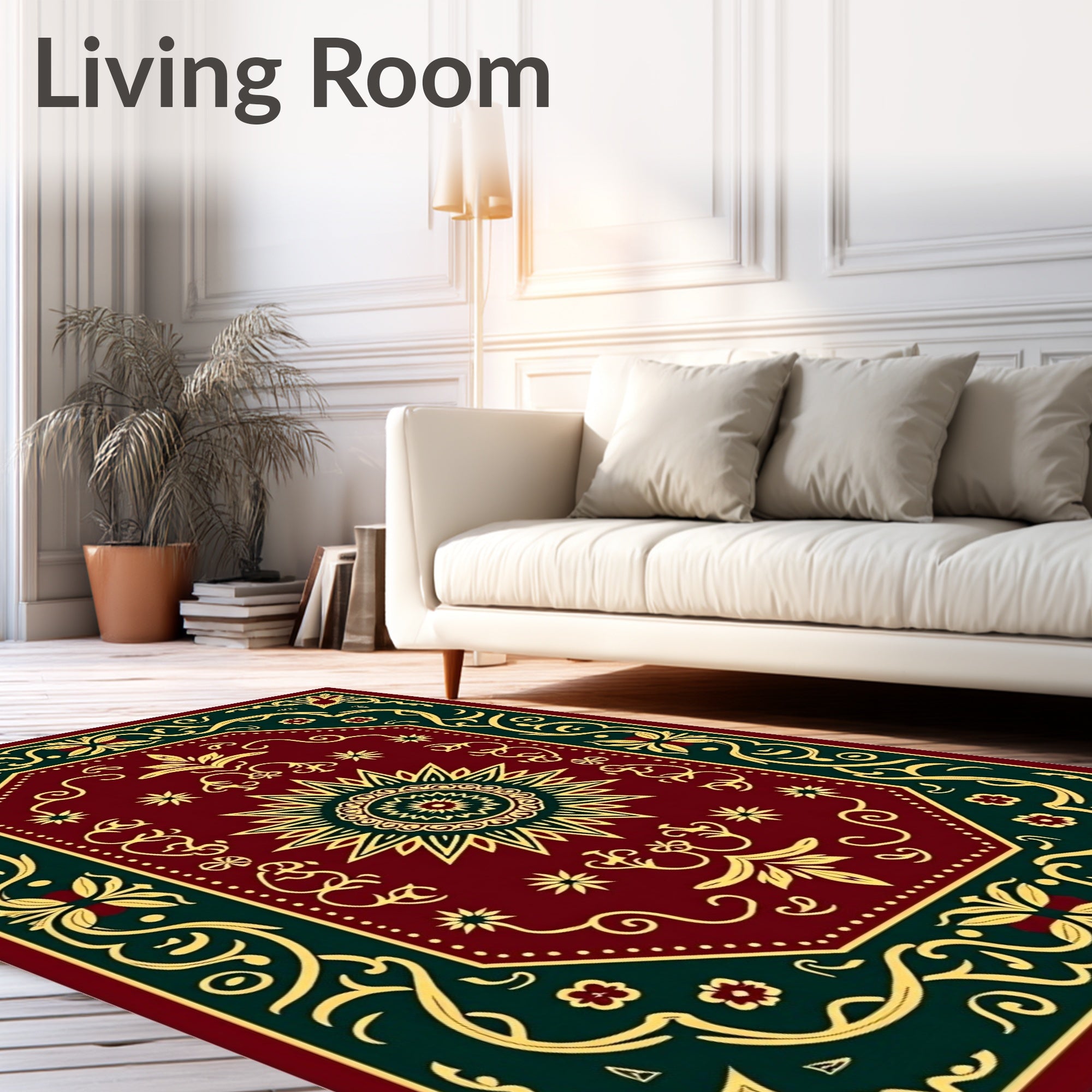Crimson Gold Octagon Sunburst Border Rug