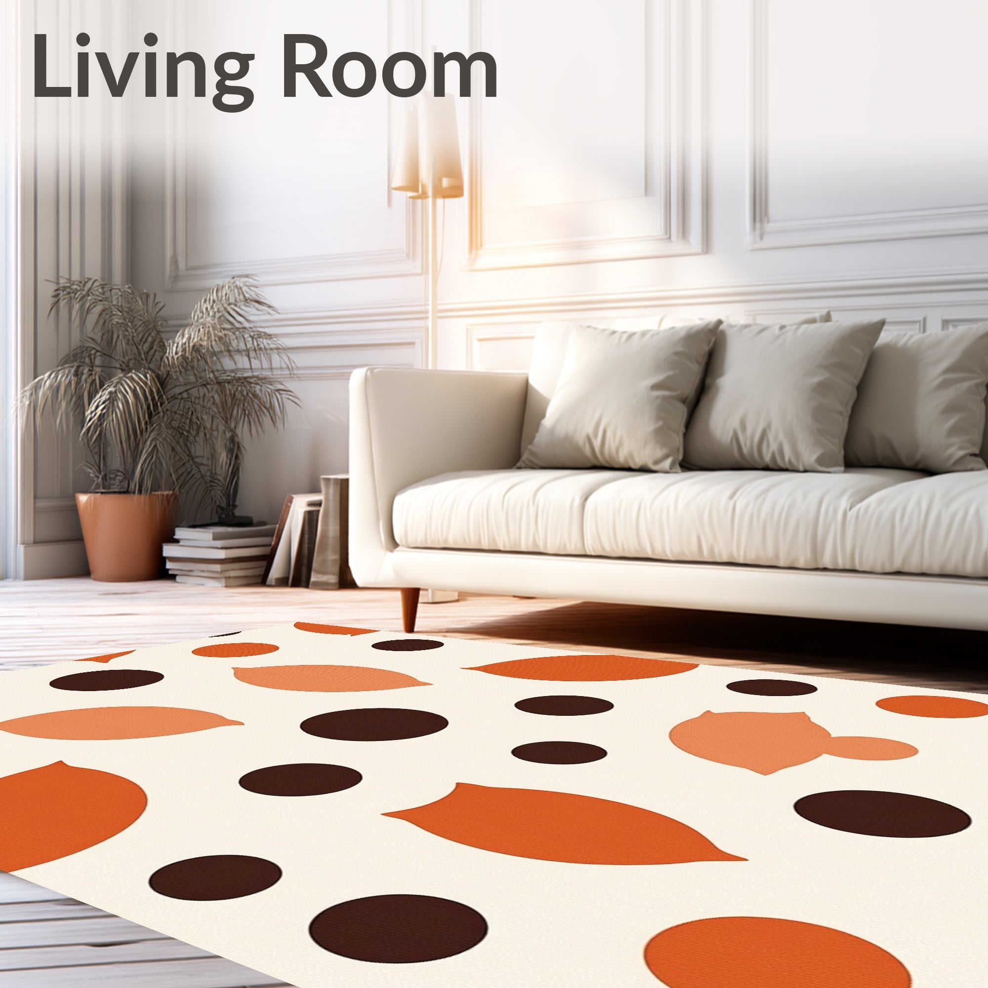 Orange Leaf Brown Dot Contemporary Rug