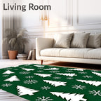 White Trees Snowflakes Green background Rug