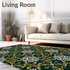 Emerald Gold White Floral Medallion Rug