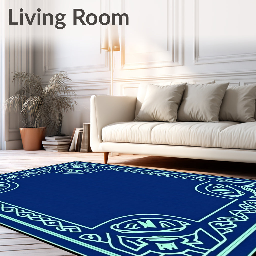 Deep Blue Celtic Knot Border Rug