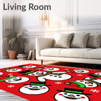 Festive Snowman Red Christmas Snowflakes Rug