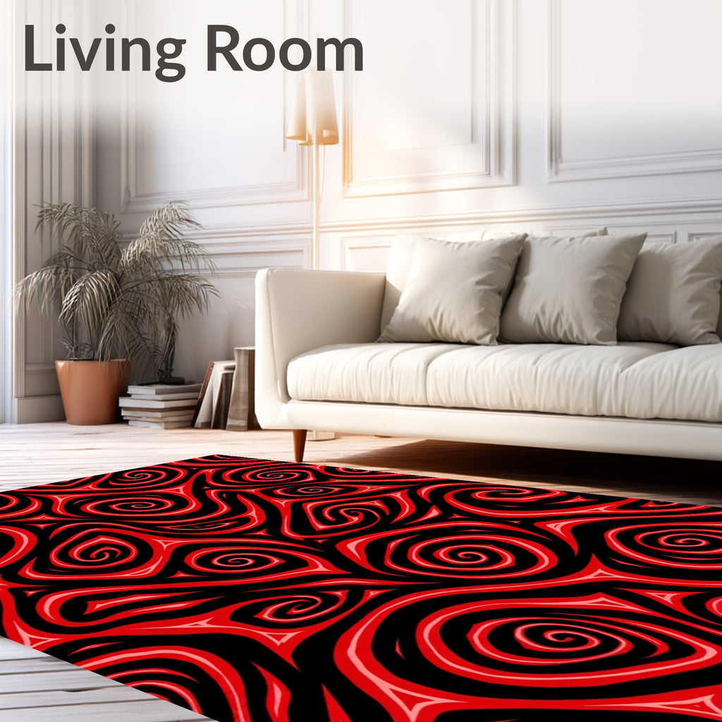 Bold Red Swirl Abstract Rug