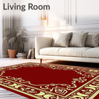 Crimson Gold Floral Scroll Border Rug