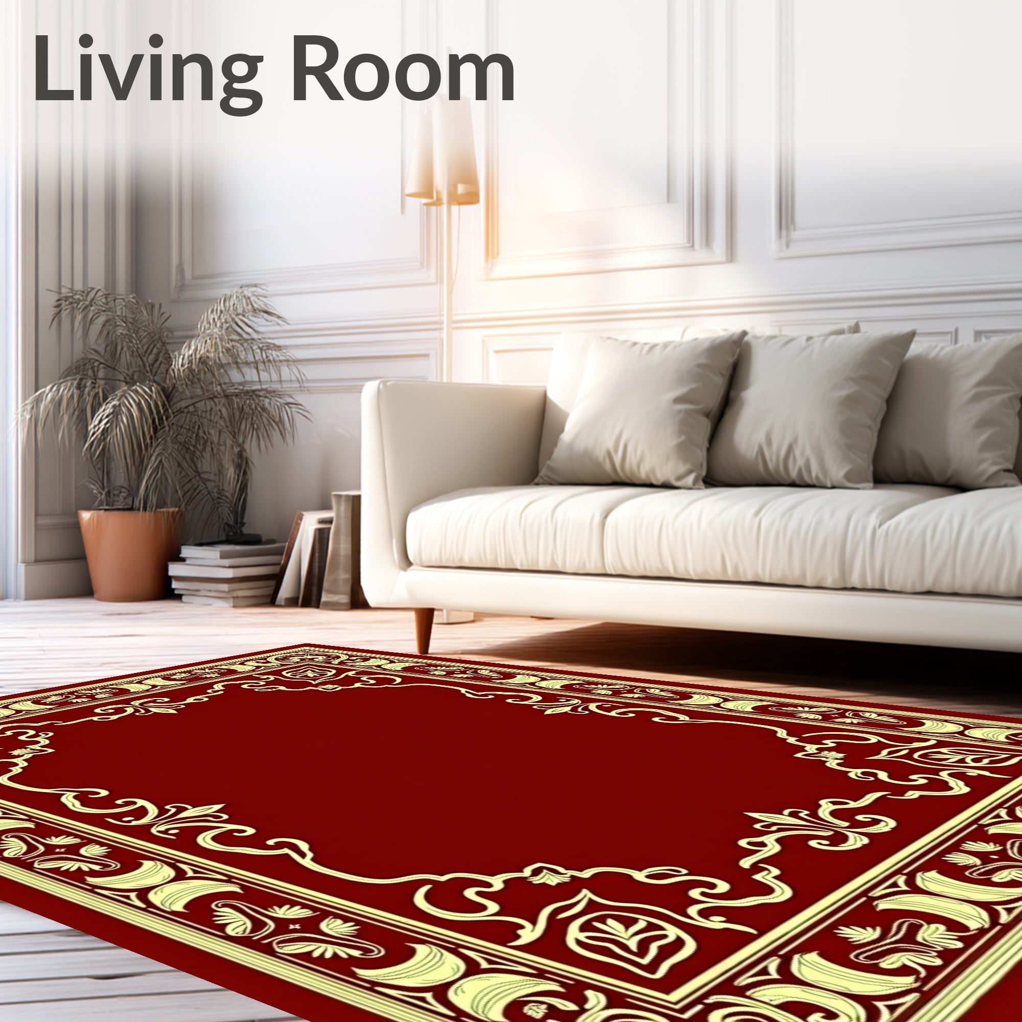Crimson Gold Floral Scroll Border Rug