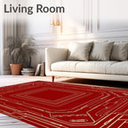 Crimson Gold Geometric Circuit Board Rug