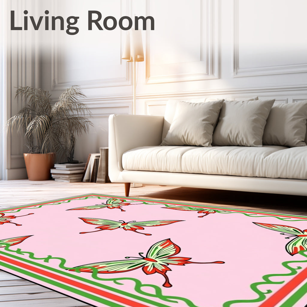 Spring Butterflies Pink Garden Border Rug
