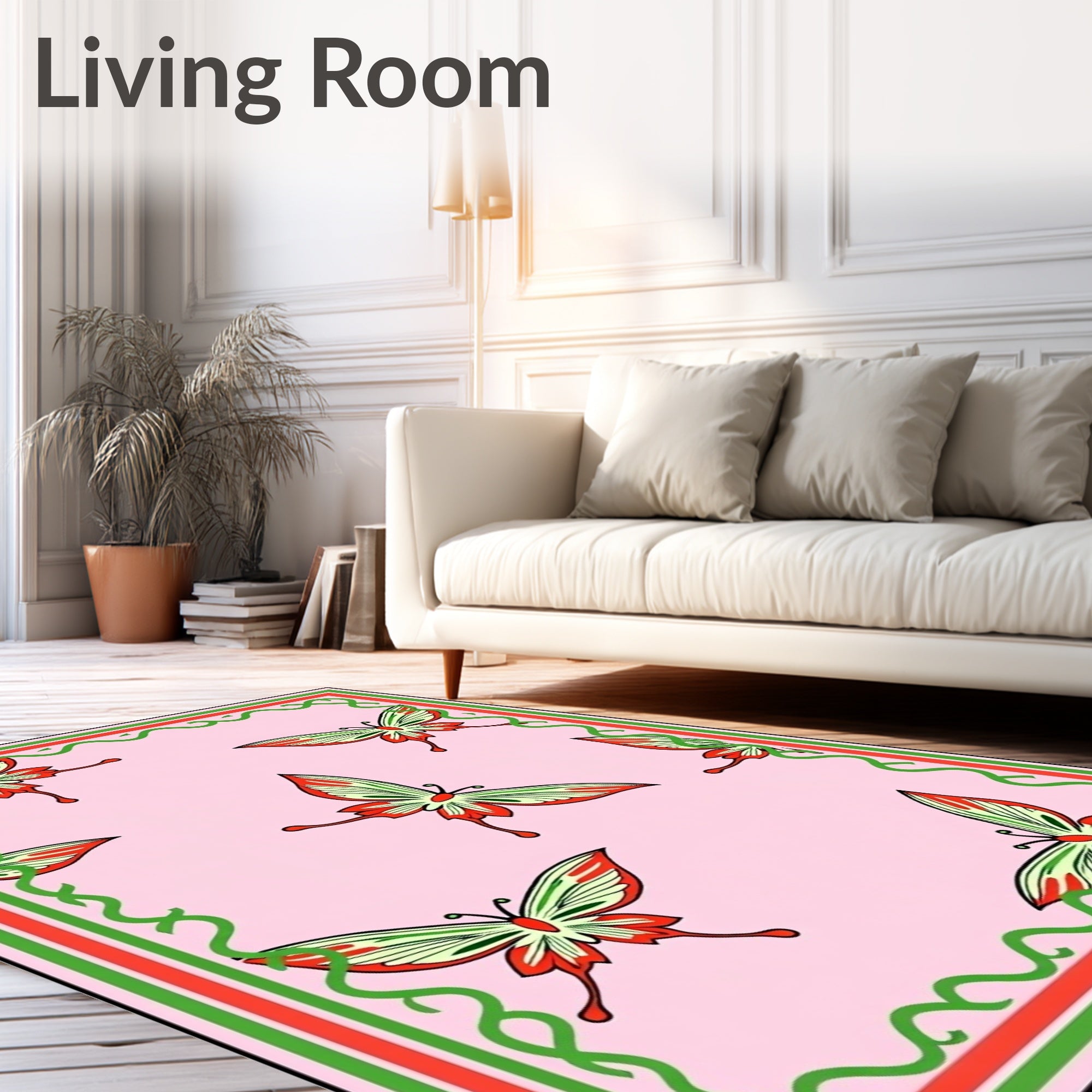 Spring Butterflies Pink Garden Border Rug
