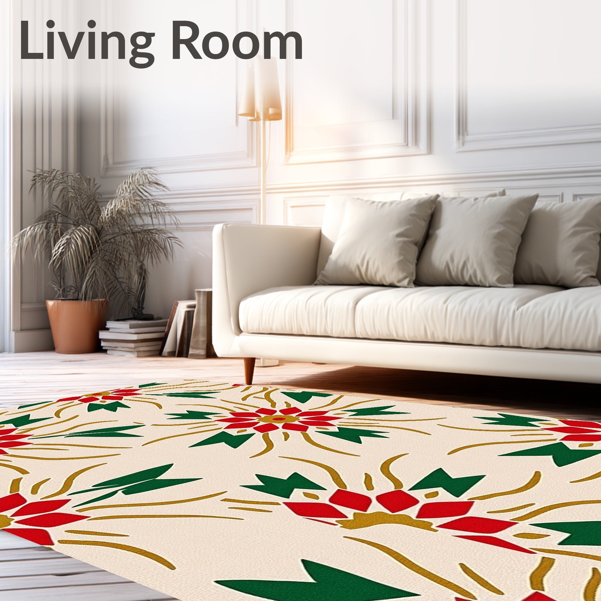 Crimson Gold and Green Starburst Rug
