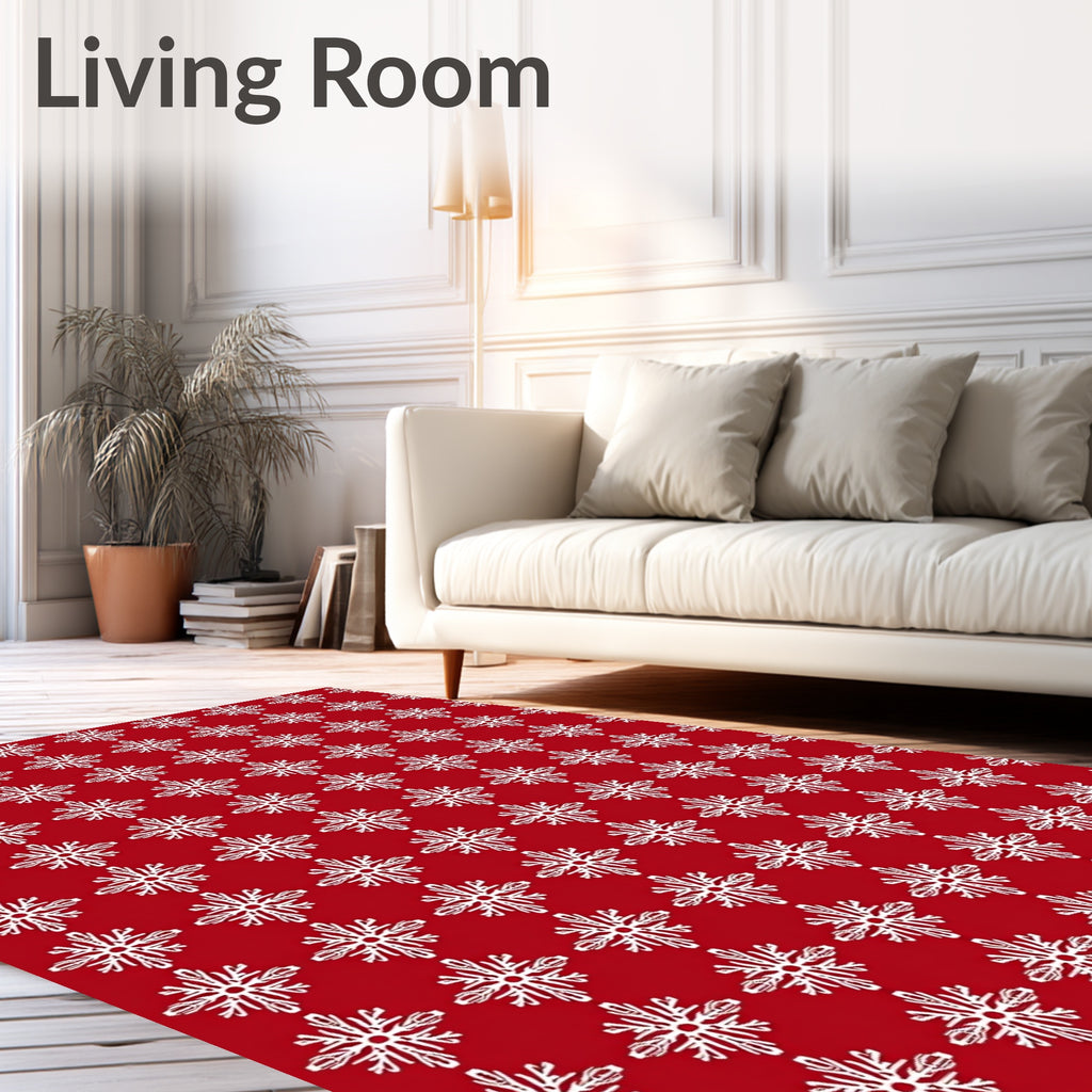 Red Snowflakes All Over Rug