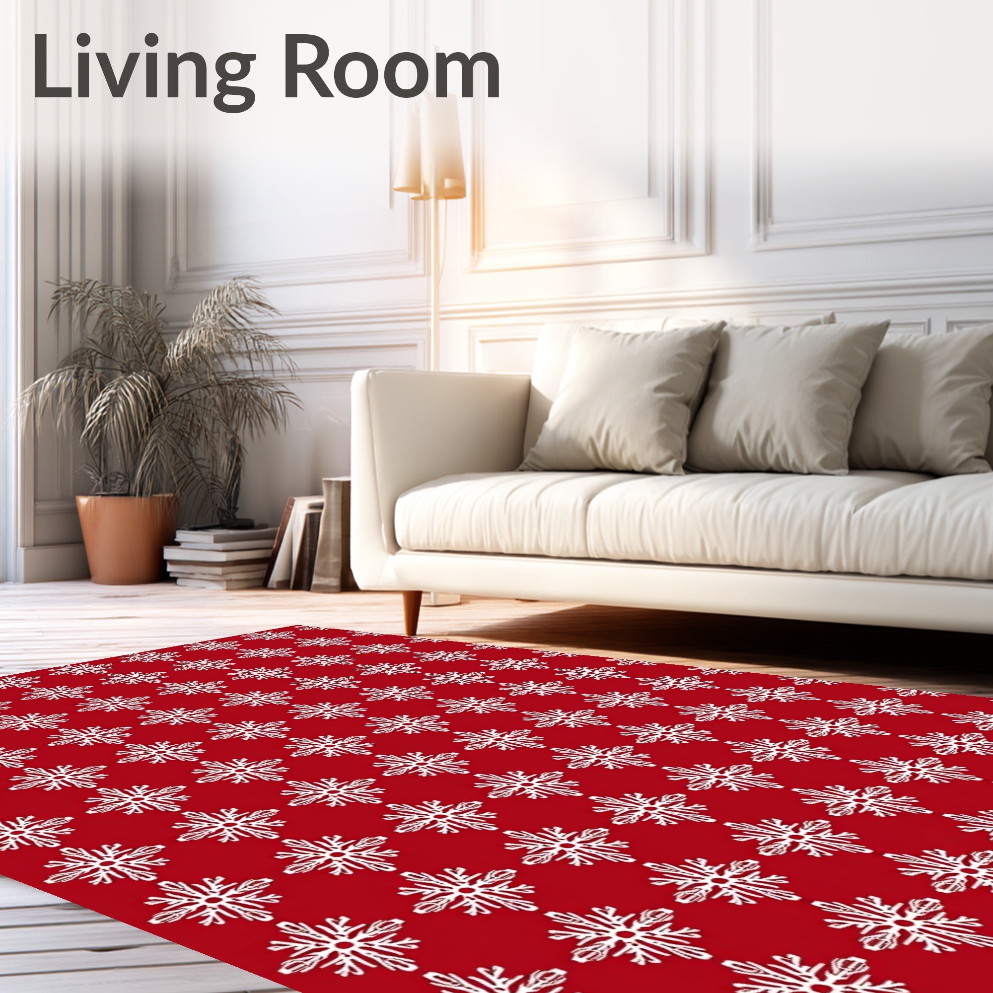 Red Snowflakes All Over Rug