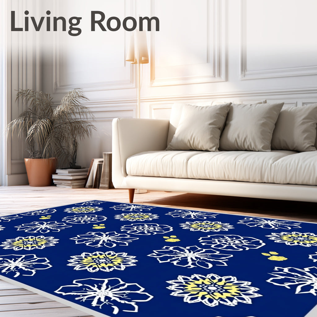 Navy Blue Floral Medallion Yellow Accents Rug