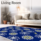 Navy Blue Floral Medallion Yellow Accents Rug