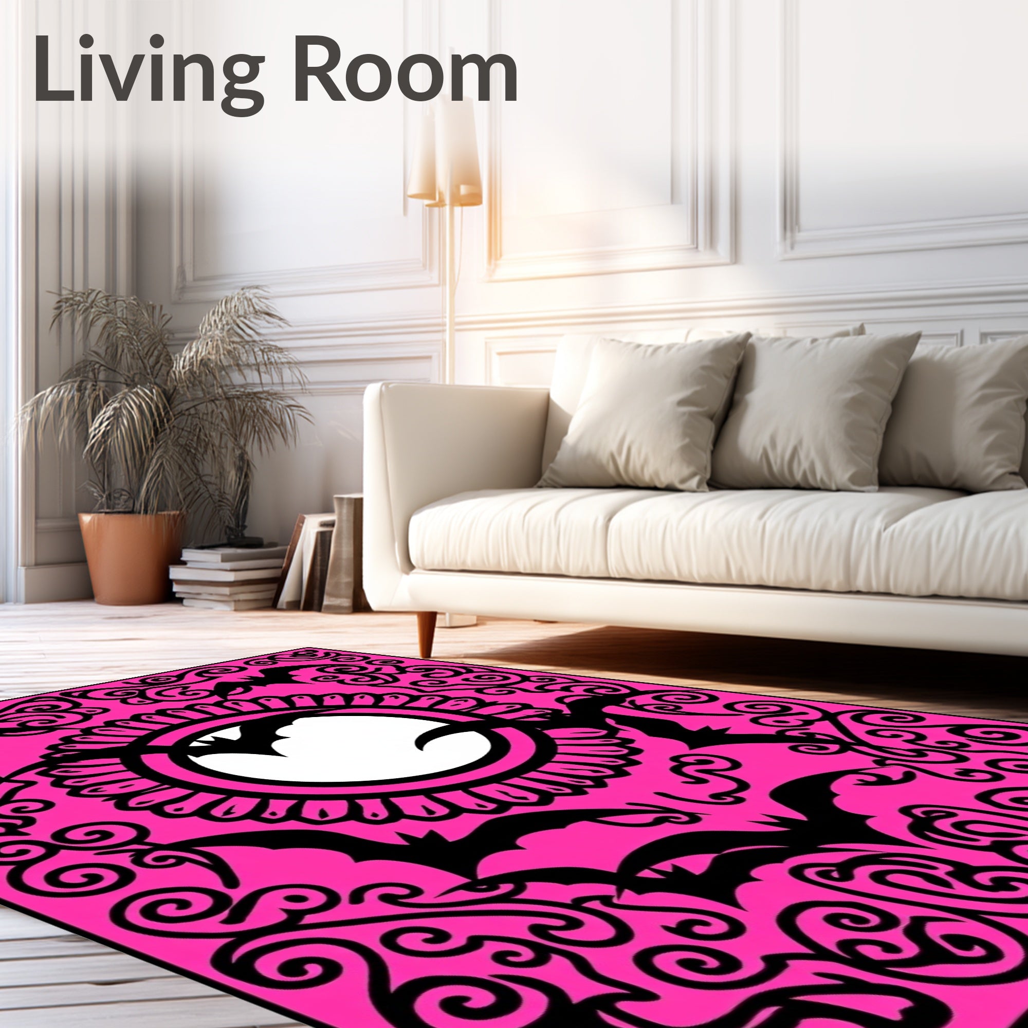 Fuchsia Flying Bats Spiral Frame Rug