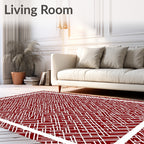 Deep Red Geometric Maze Rug