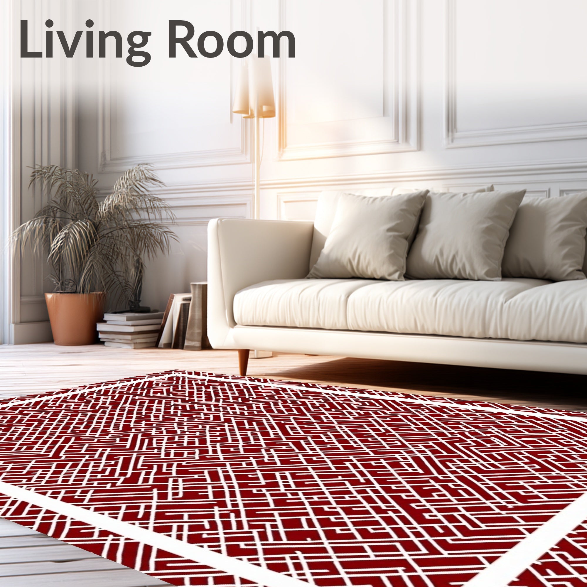 Deep Red Geometric Maze Rug