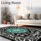Classic Teal Floral Inlay Border Rug