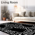 White Black Scrollwork Accents Rug