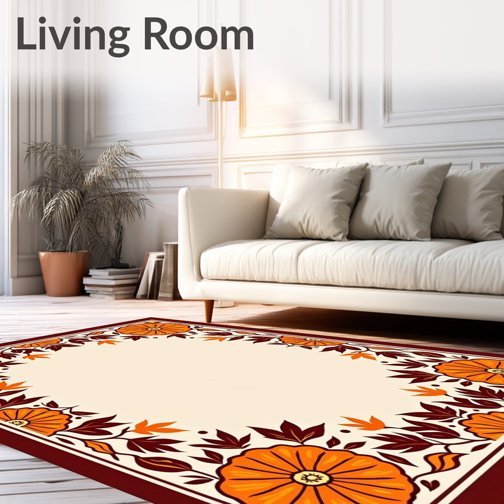 Autumn Pumpkin Floral Border Rug