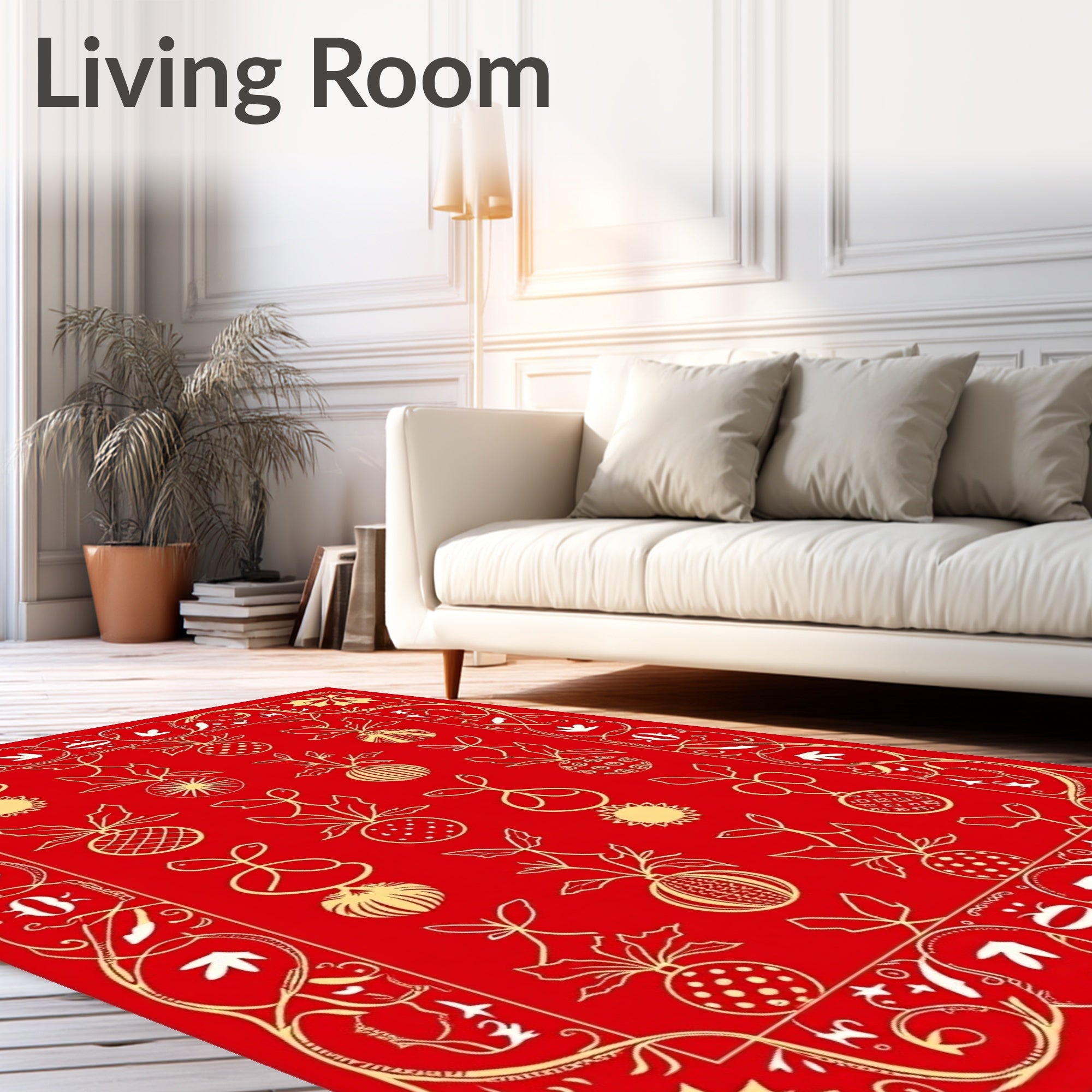 Crimson Gold Ornate Festive Bauble Garland Rug