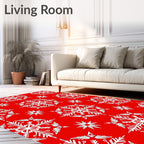 Crimson White Snowflake Collage Rug