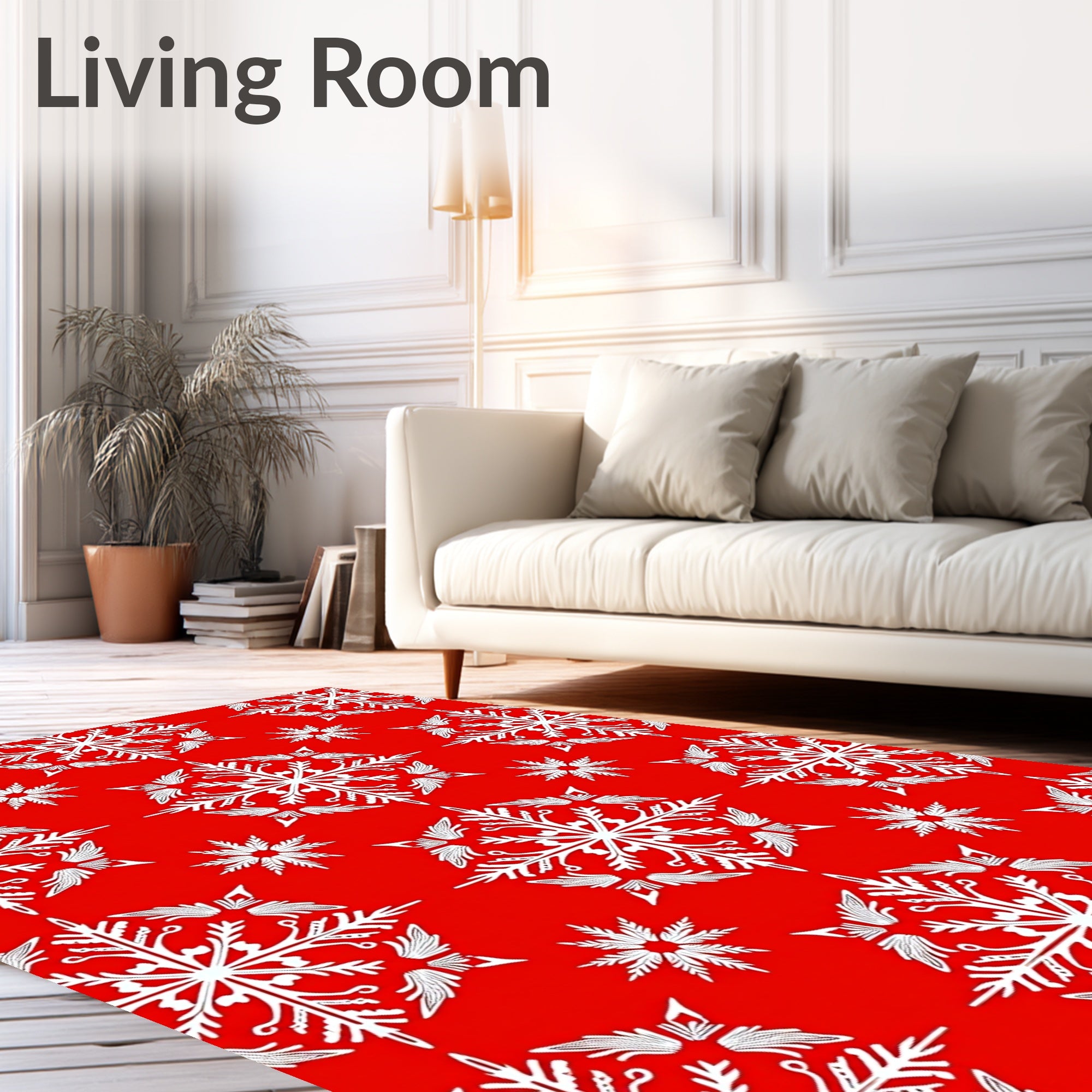 Crimson White Snowflake Collage Rug