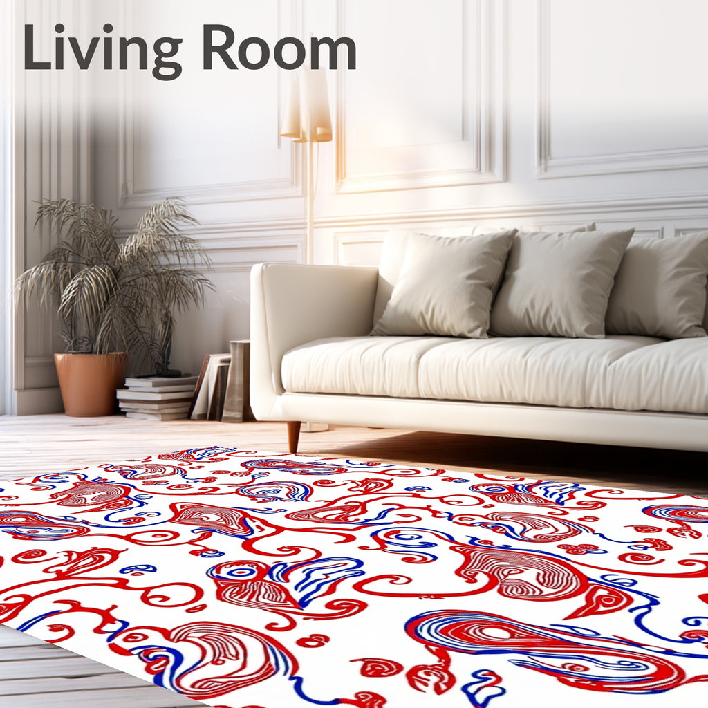 Red Blue Swirl Organic Abstract Rug