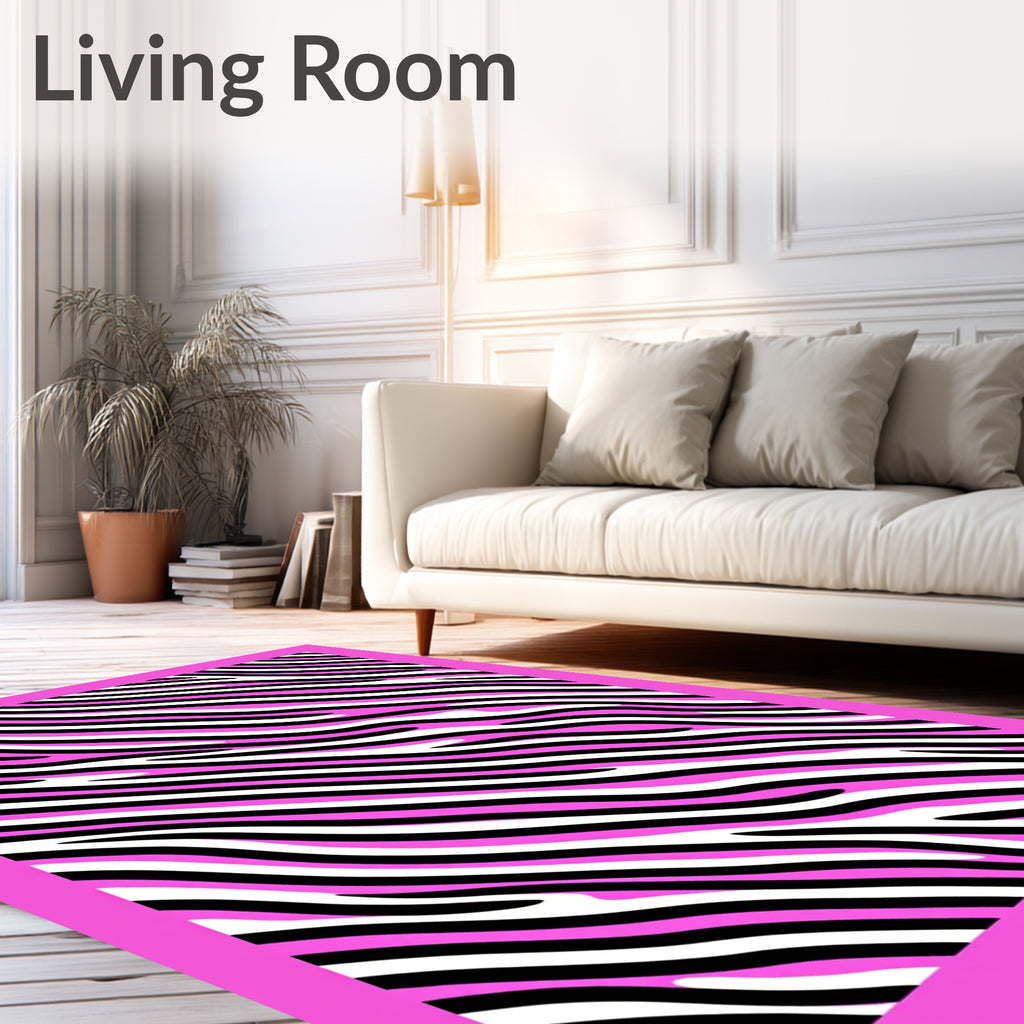 Fierce Pink Black Zebra Stripes Rug
