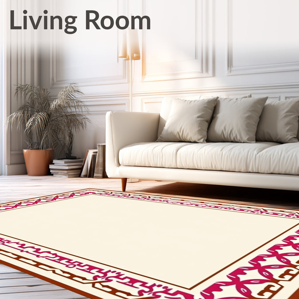 Crimson And Brown Geometric Frame Rug