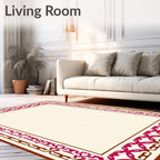 Crimson And Brown Geometric Frame Rug