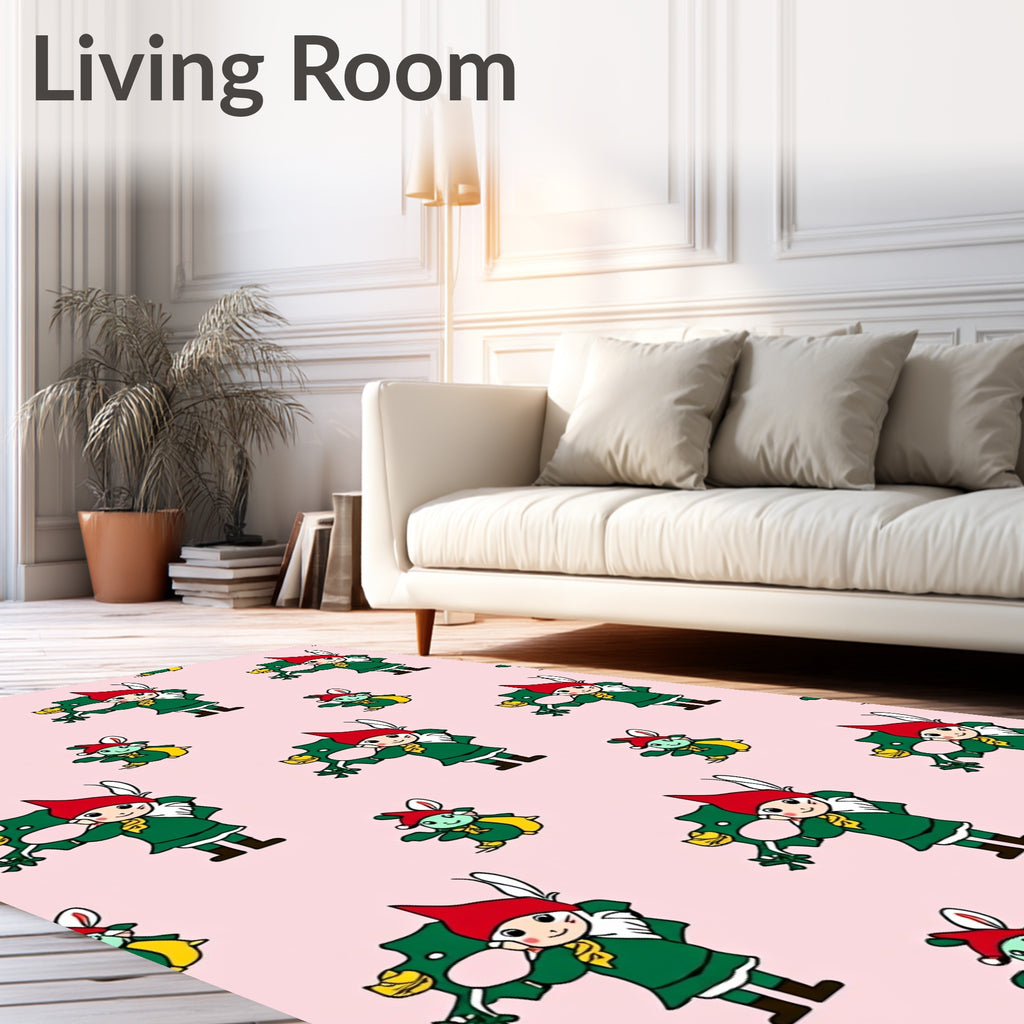 Whimsical Green Gnome With Red Hat Rug