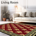 Regal Golden Floral Crested Maroon Rug
