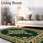 Deep Green Golden Floral Medallion Rug