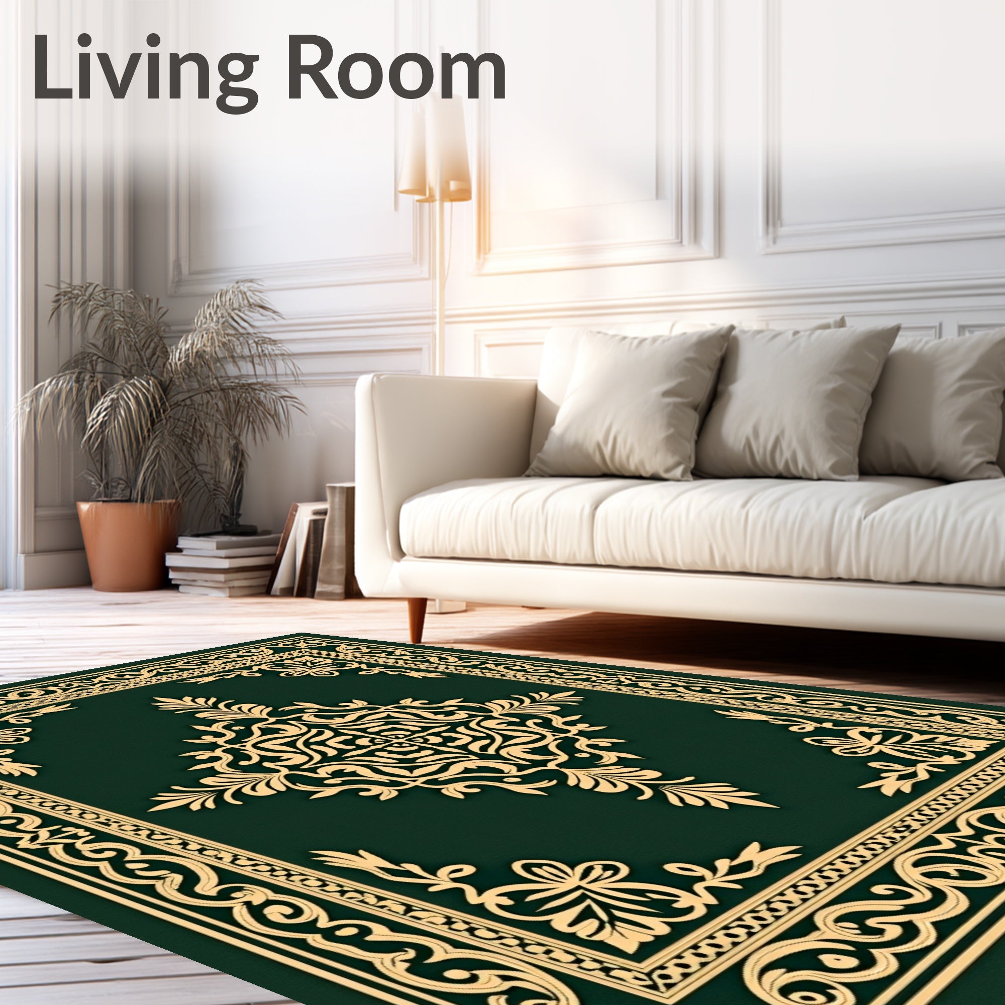 Deep Green Golden Floral Medallion Rug