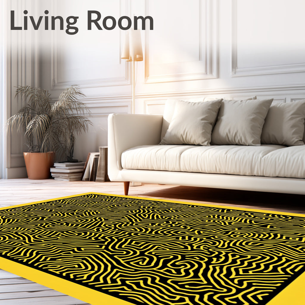 Bold Yellow Black Organic Maze Rug