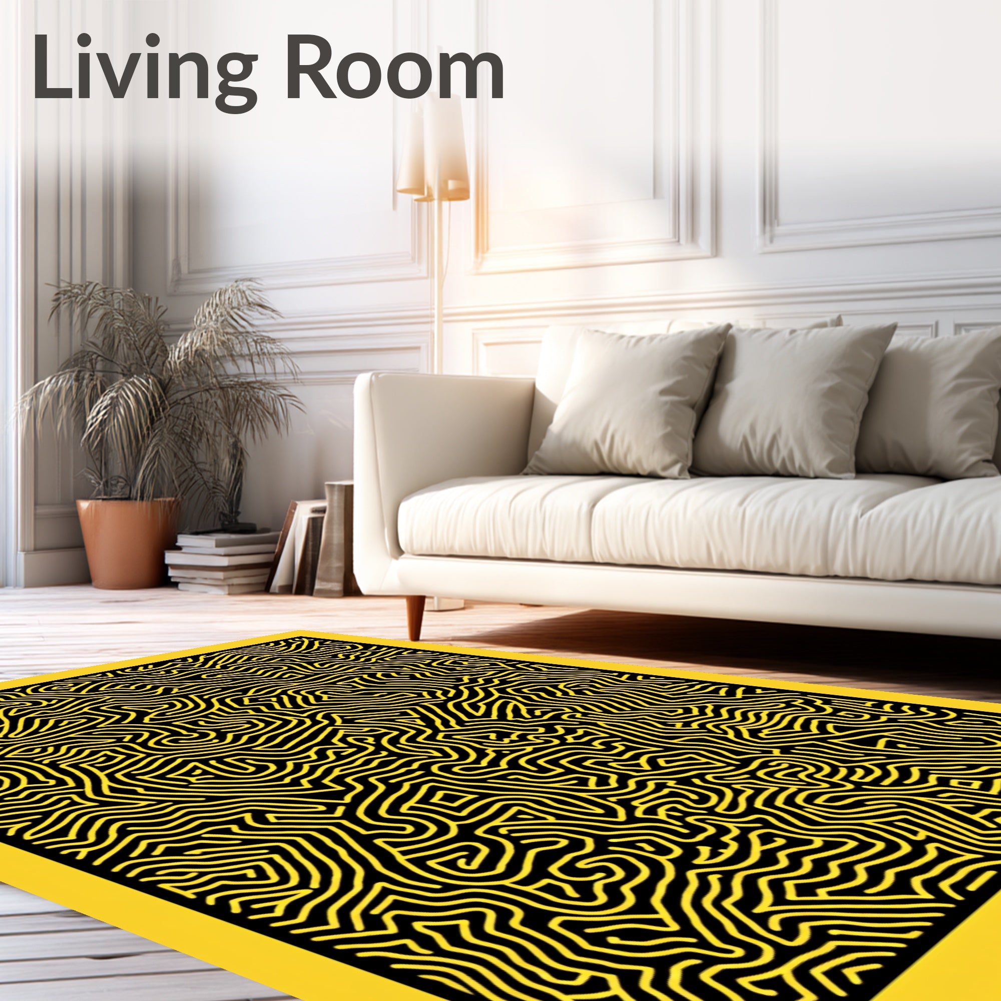 Bold Yellow Black Organic Maze Rug