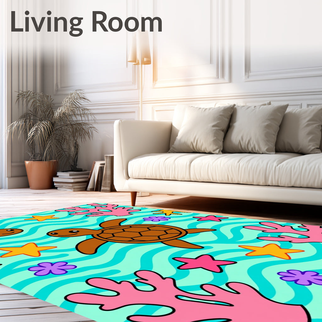 Playful Sea Turtles Coral Stars Rug