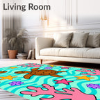 Playful Sea Turtles Coral Stars Rug
