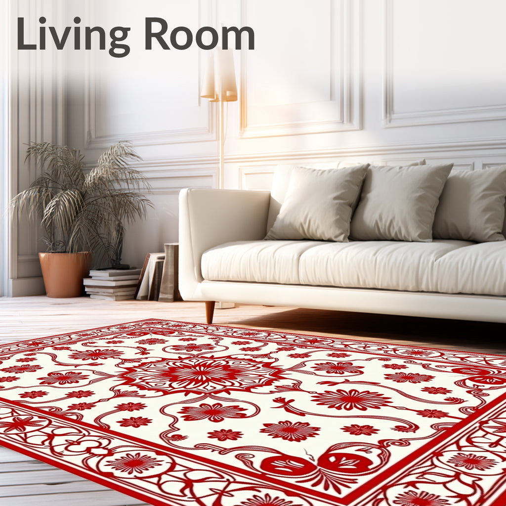 Crimson Intricate Bloom Medallion Border Rug