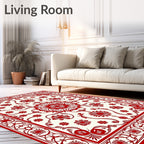 Crimson Intricate Bloom Medallion Border Rug