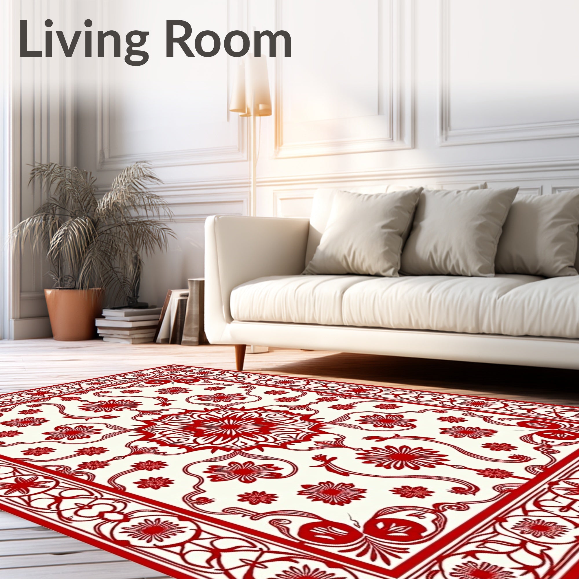 Crimson Intricate Bloom Medallion Border Rug