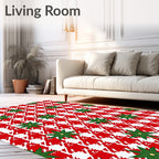 Red White Houndstooth Green Starburst Rug