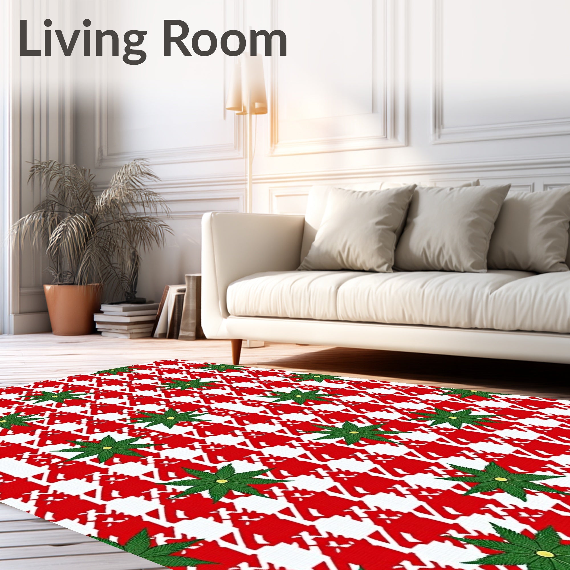 Red White Houndstooth Green Starburst Rug