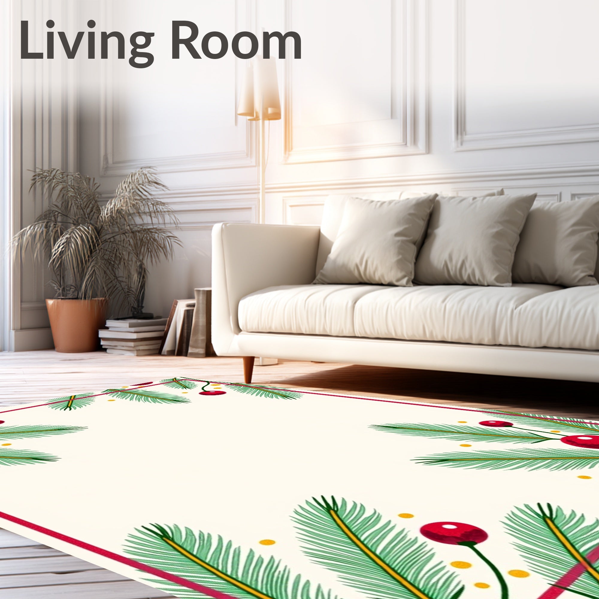 Crimson Berry Pine Needle Border Rug