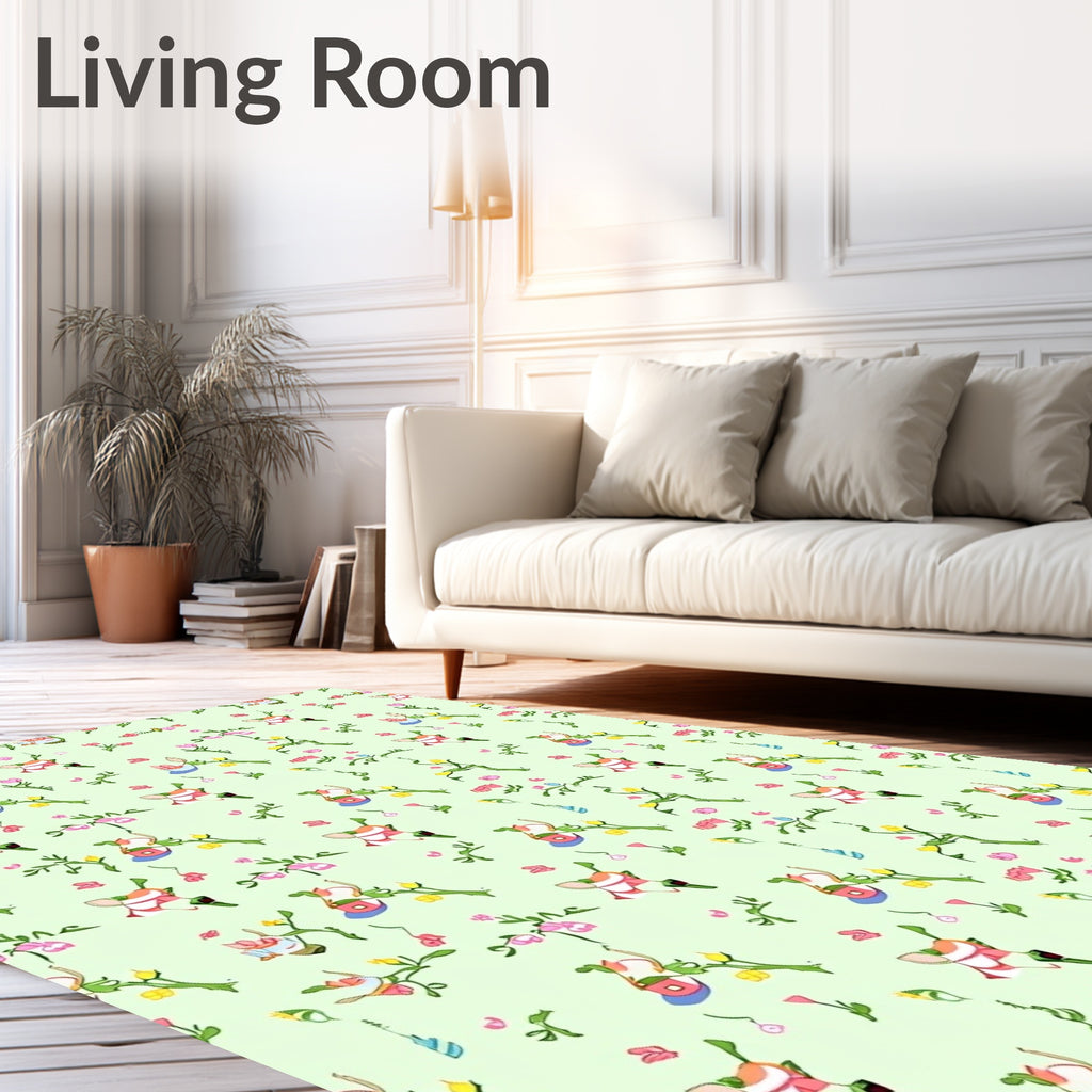 Whimsical Bunny Floral Spring Garden Rug