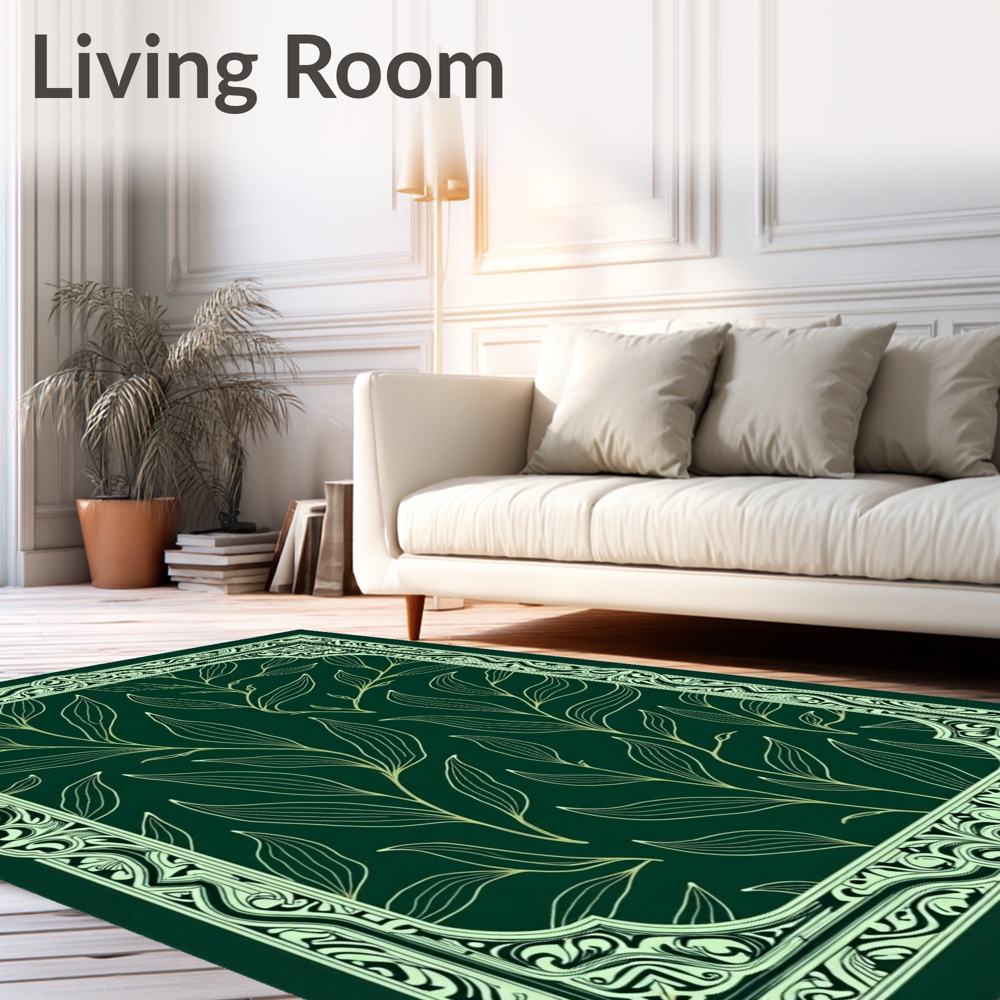 Emerald Green Botanical Vine Frame Rug