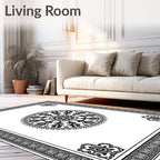 Ornate Black Medallion Border Rug